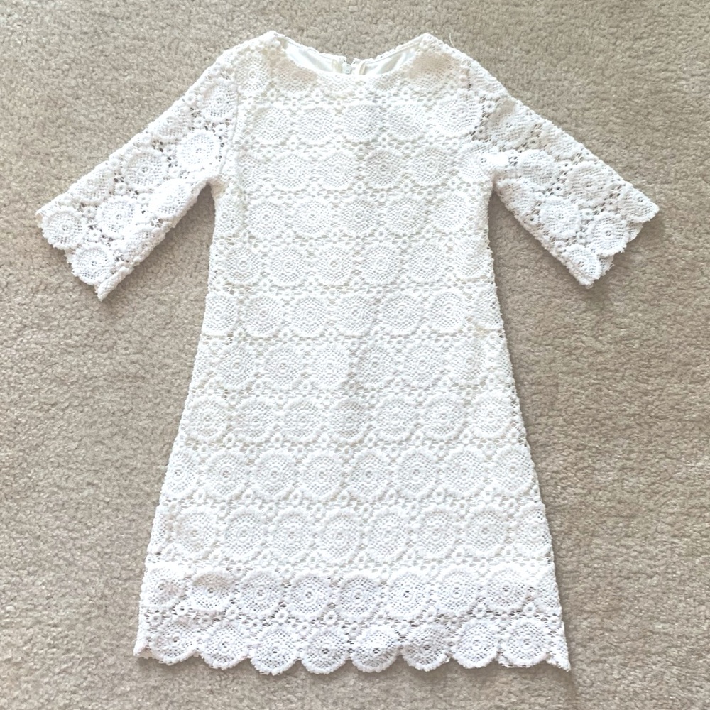 Rare Editions White Crochet Lace Long Sleeves Dress Size 5